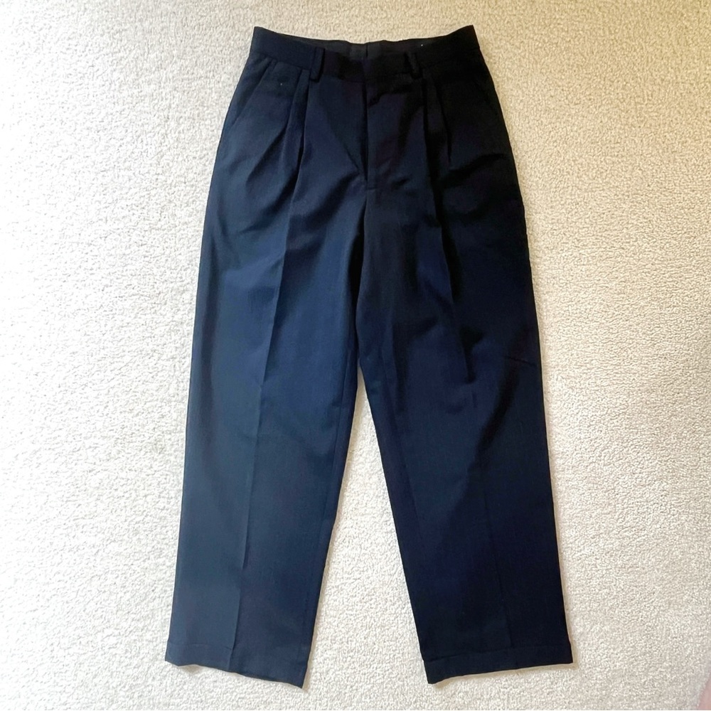 Claiborne Boys Black Dress Pants – Size 10 – Wool Blend with Cuffs & Pinstripes